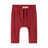 Røde ribbede babybukser med snøre i taljen