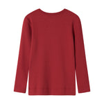 Rød ribstrikket bluse med stolpeknaplukning til børn