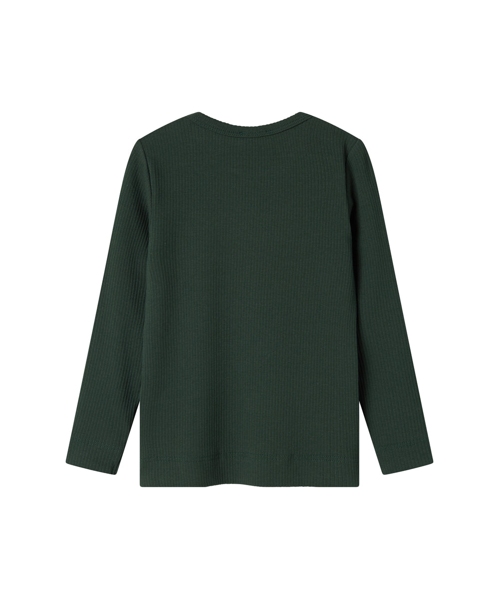 Grøn ribstrikket t-shirt med lange ærmer til børn