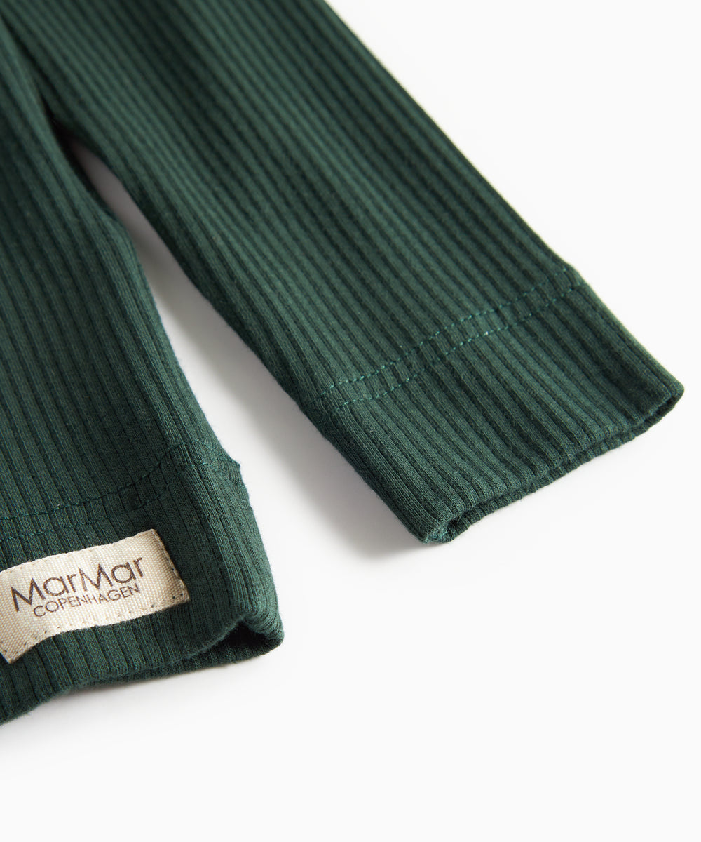 Grøn ribstrikket t-shirt med lange ærmer til børn