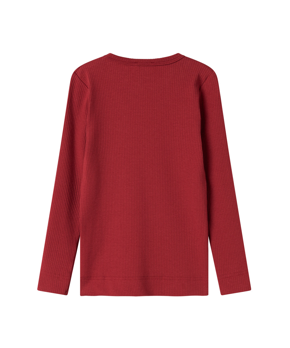 Rød ribstrikket t-shirt med lange ærmer til børn