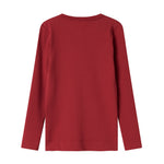 Rød ribstrikket t-shirt med lange ærmer til børn