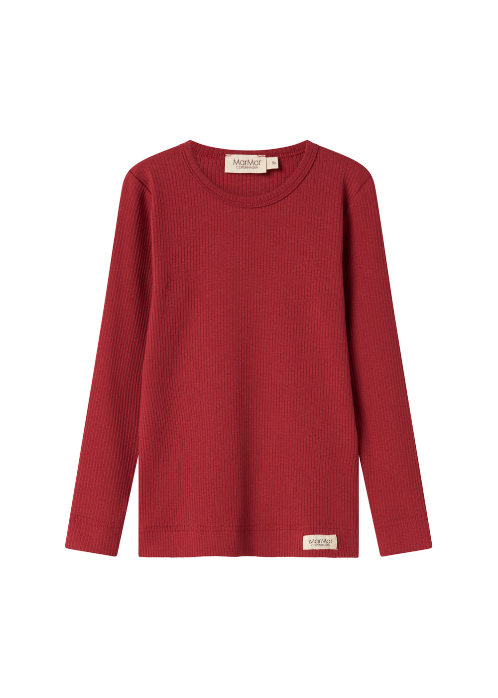 Rød ribstrikket t-shirt med lange ærmer til børn