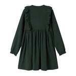 Grøn ribstrikket julekjole med flæser på skuldrene til børn