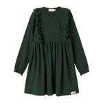 Grøn ribstrikket julekjole med flæser på skuldrene til børn