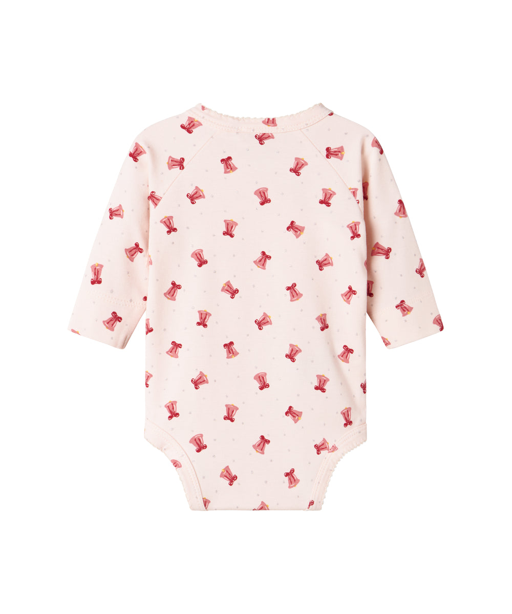 Slå-om body med rødt juleklokkeprint til baby