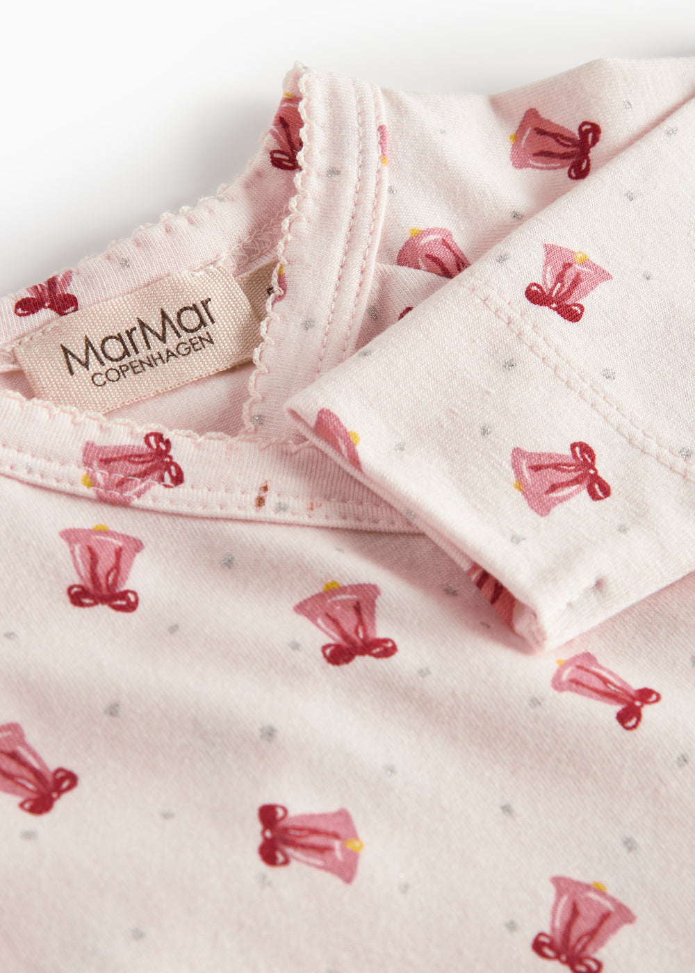 Slå-om body med rødt juleklokkeprint til baby