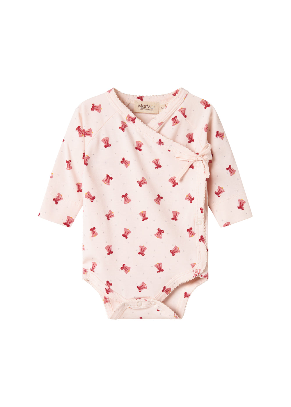 Slå-om body med rødt juleklokkeprint til baby