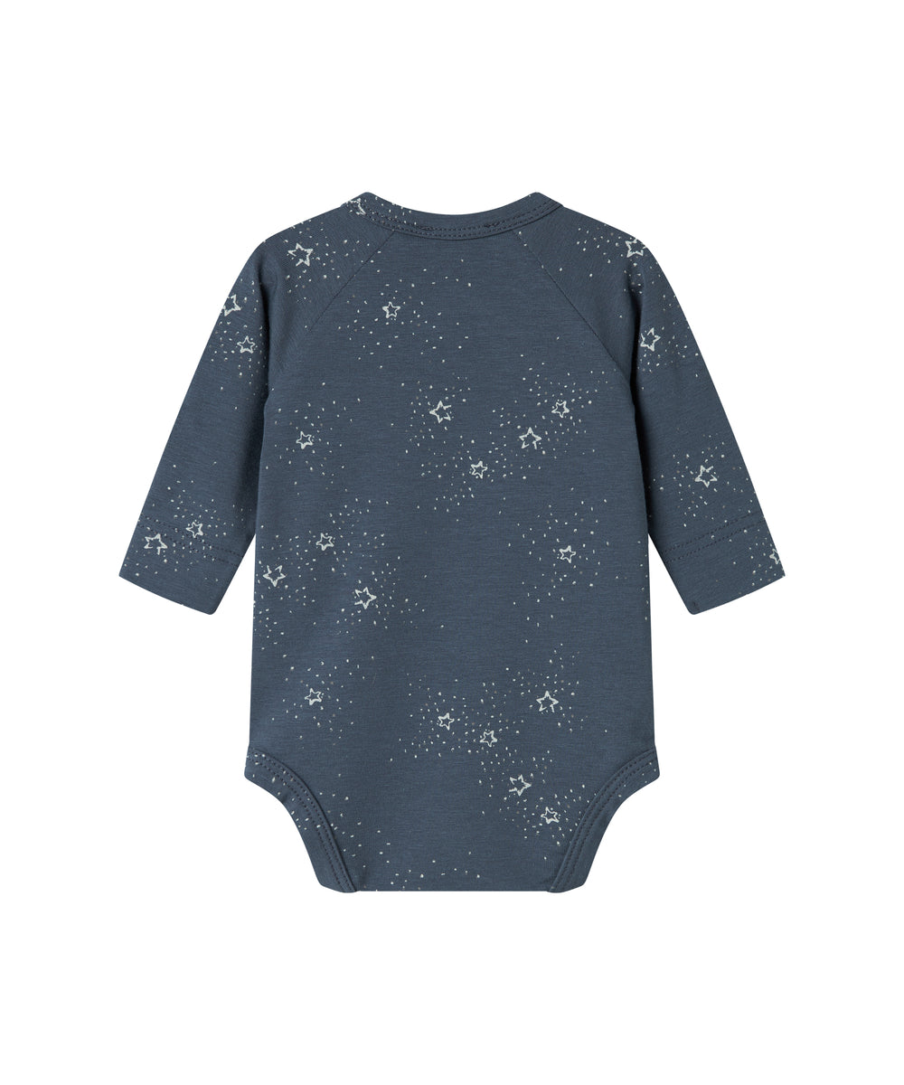 Mørkeblå slå-om bodystocking med stjerneprint til baby