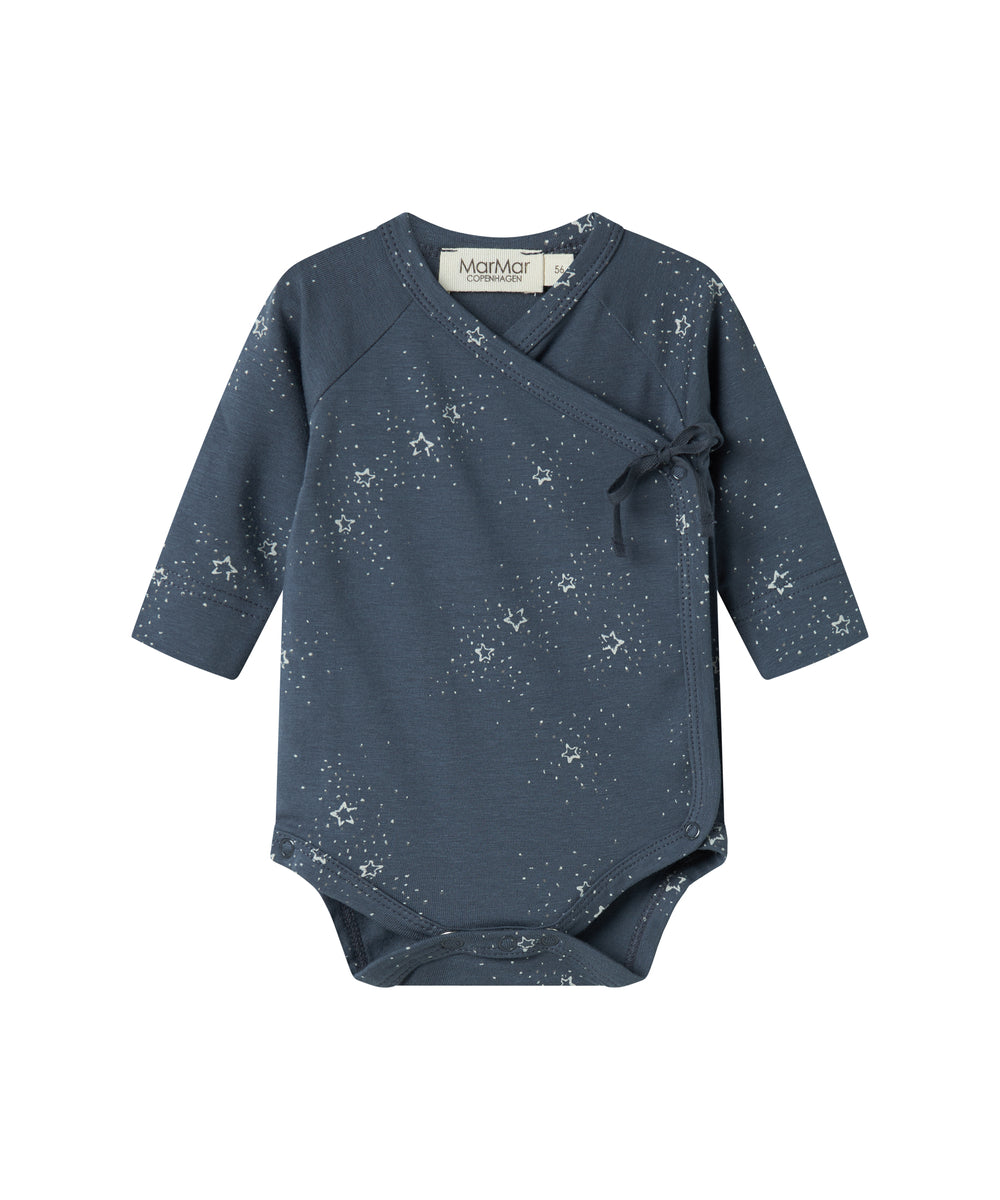 Mørkeblå slå-om bodystocking med stjerneprint til baby