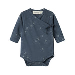 Mørkeblå slå-om bodystocking med stjerneprint til baby