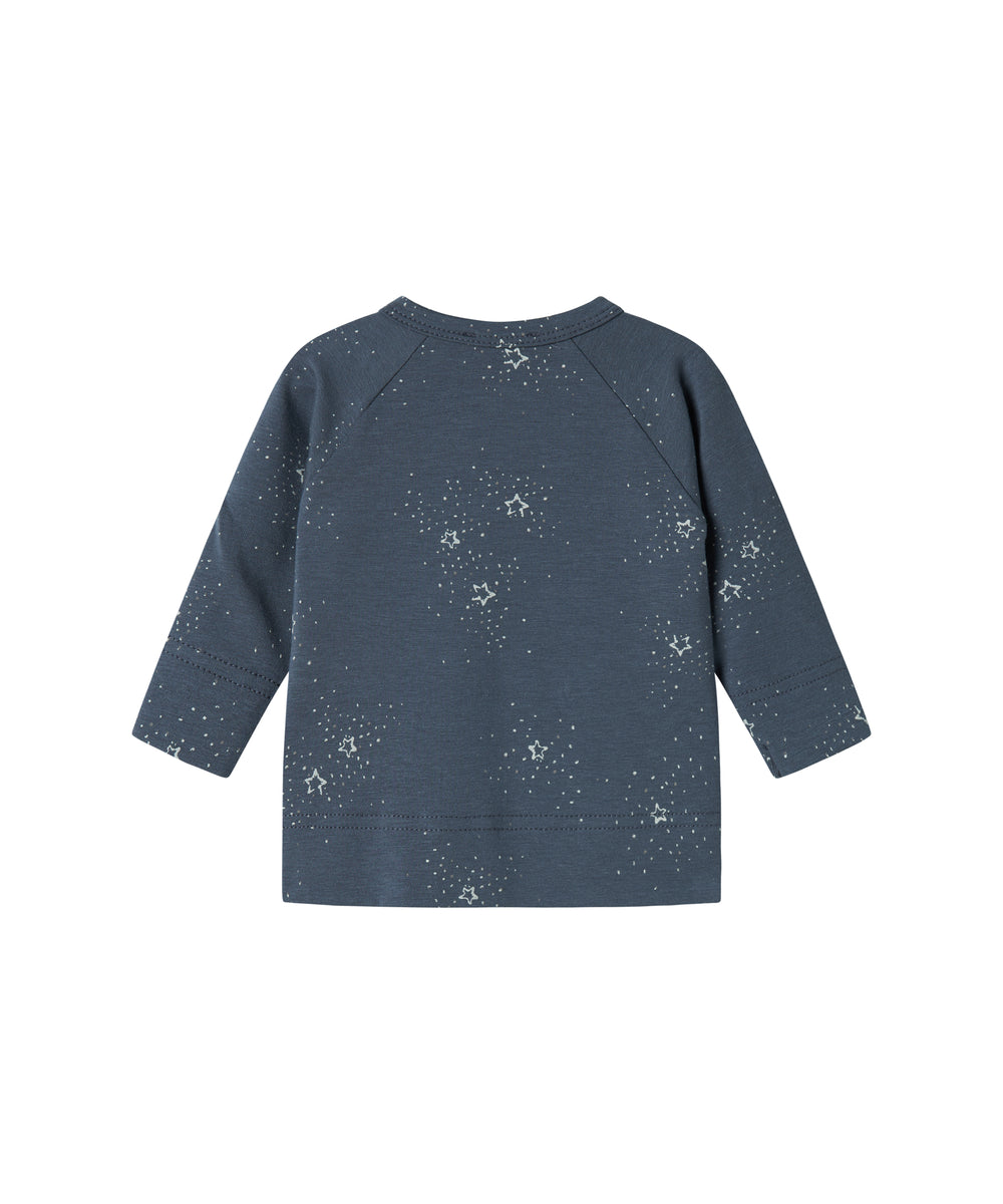 Mørkeblå slå-om bluse med stjerneprint til nyfødt