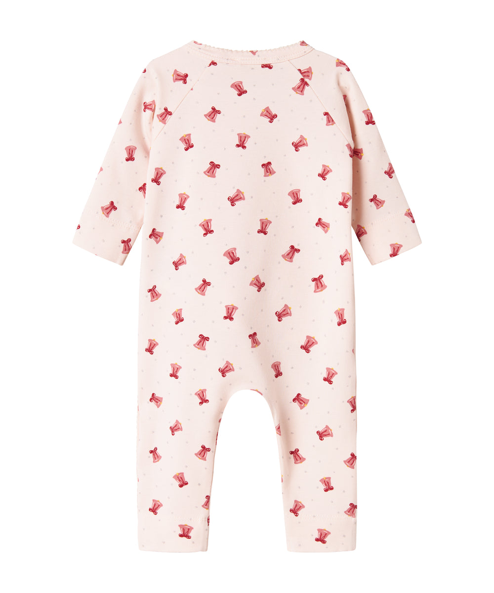 Heldragt med slå-om lukning og juleklokke mønster til baby