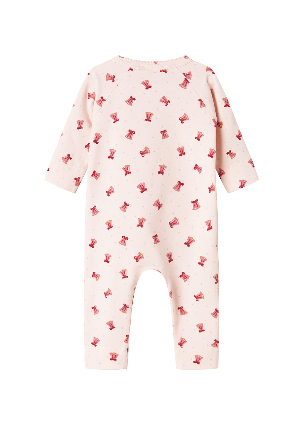 Heldragt med slå-om lukning og juleklokke mønster til baby