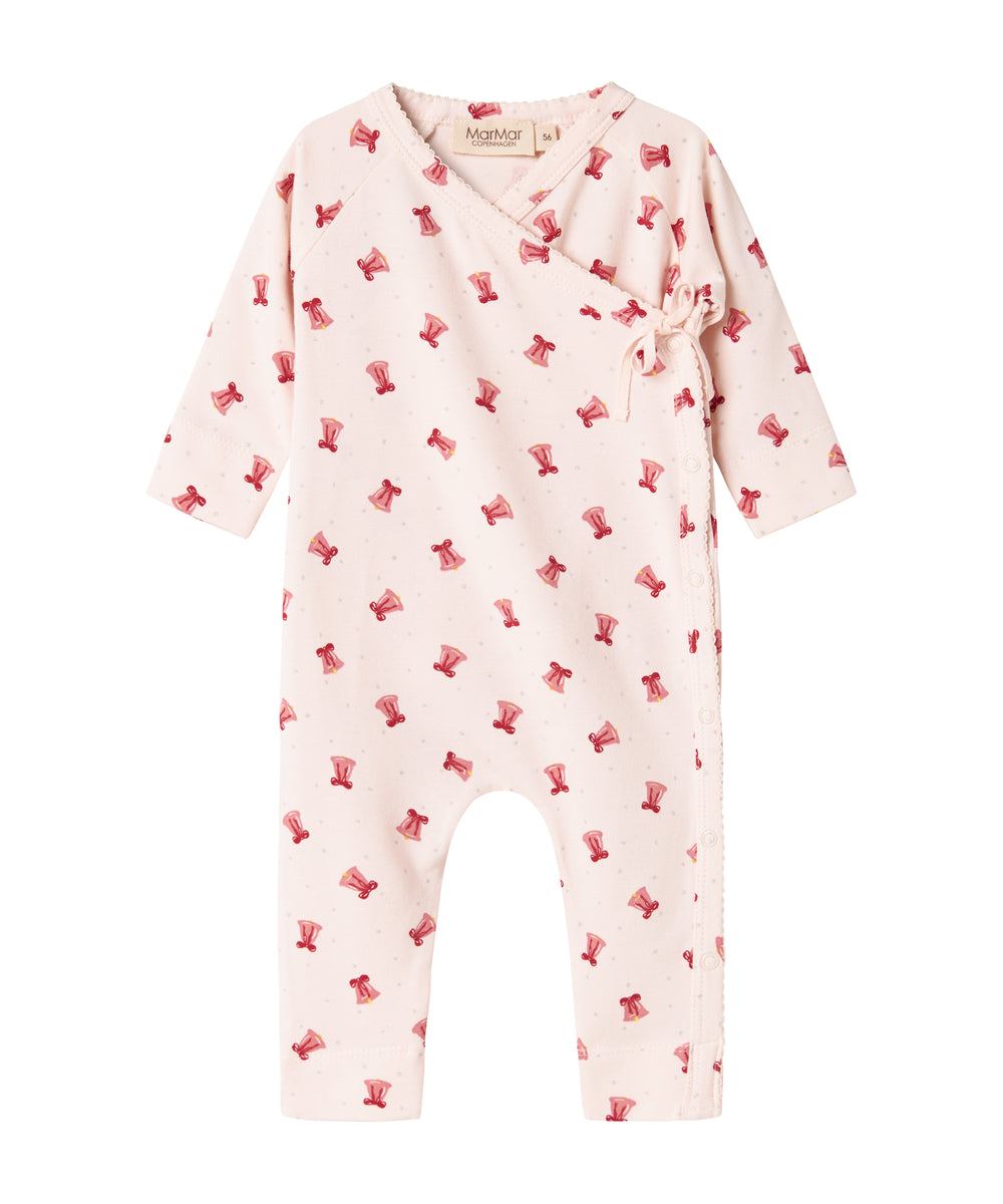 Heldragt med slå-om lukning og juleklokke mønster til baby