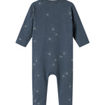 Mørkeblå heldragt med slå-om lukning og stjerneprint til baby