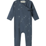 Mørkeblå heldragt med slå-om lukning og stjerneprint til baby