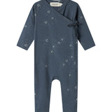 Mørkeblå heldragt med slå-om lukning og stjerneprint til baby