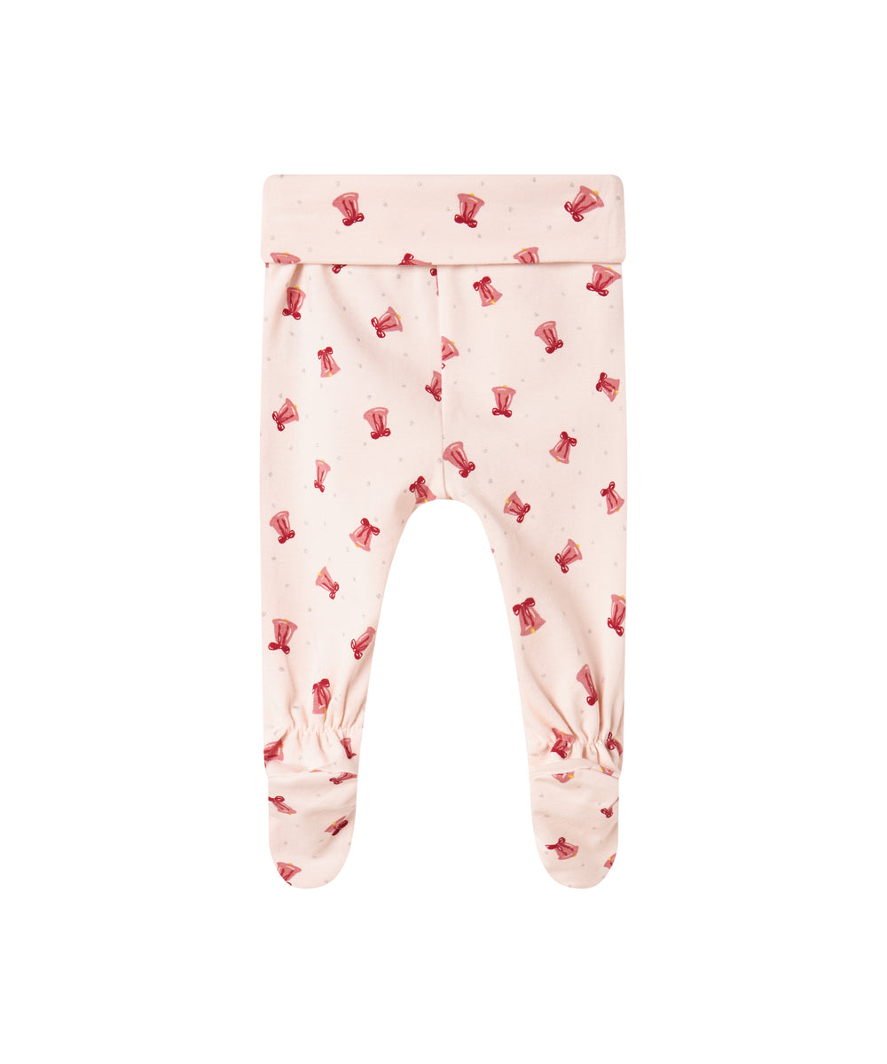 Babybukser med rødt juleklokkeprint og fødder