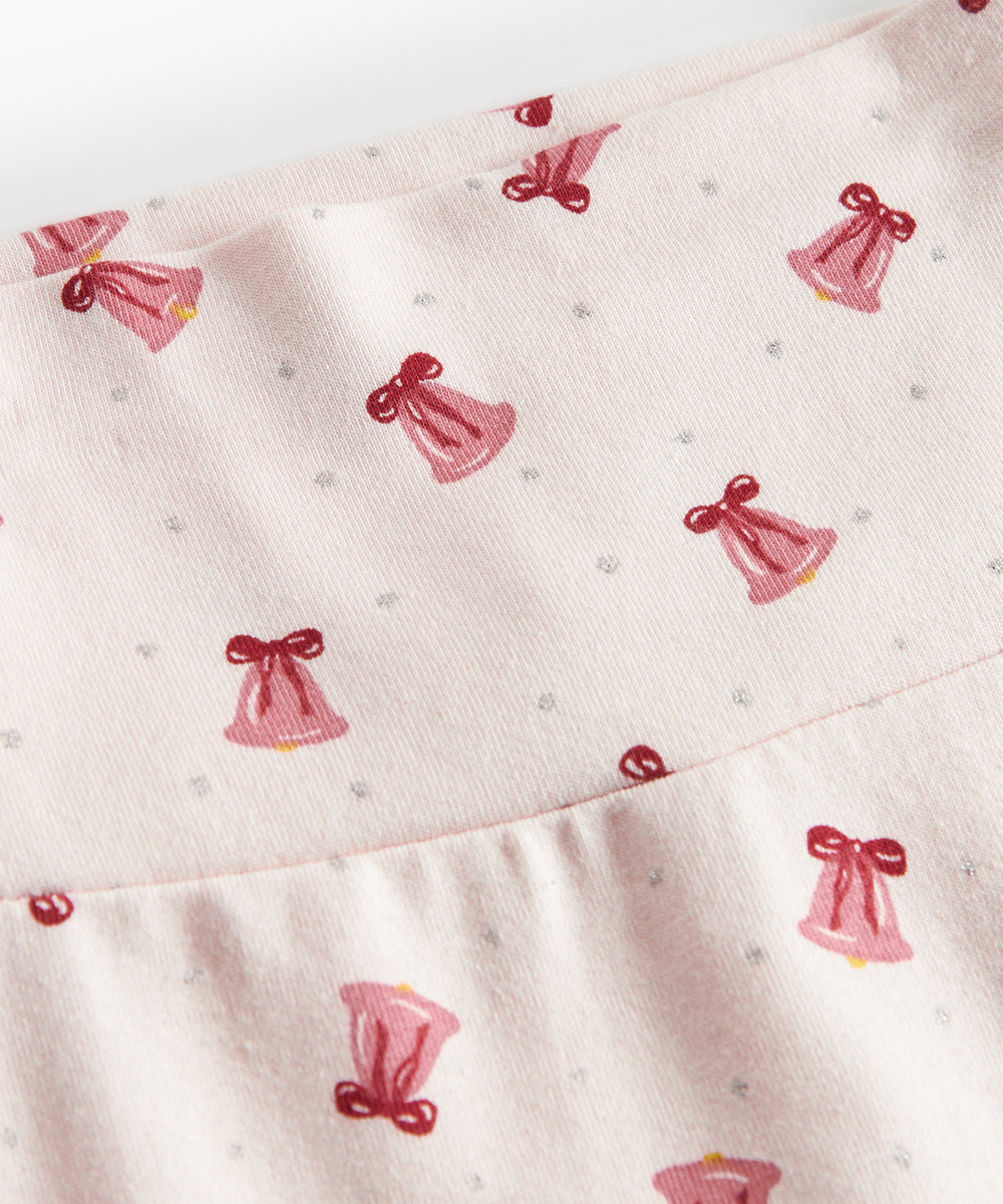 Babybukser med rødt juleklokkeprint og fødder