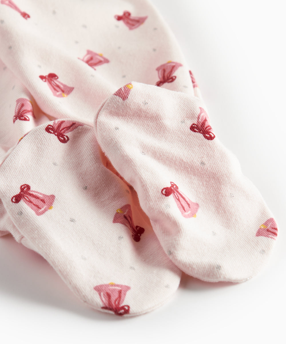 Babybukser med rødt juleklokkeprint og fødder