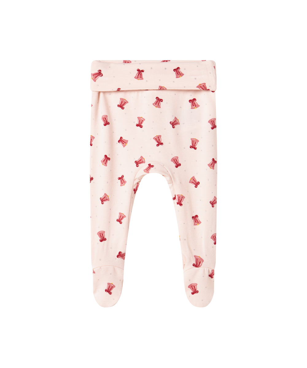 Babybukser med rødt juleklokkeprint og fødder