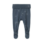 Mørkeblå babybukser med fødder og stjerneprint