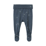 Mørkeblå babybukser med fødder og stjerneprint