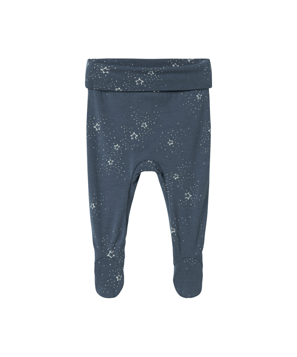 Mørkeblå babybukser med fødder og stjerneprint