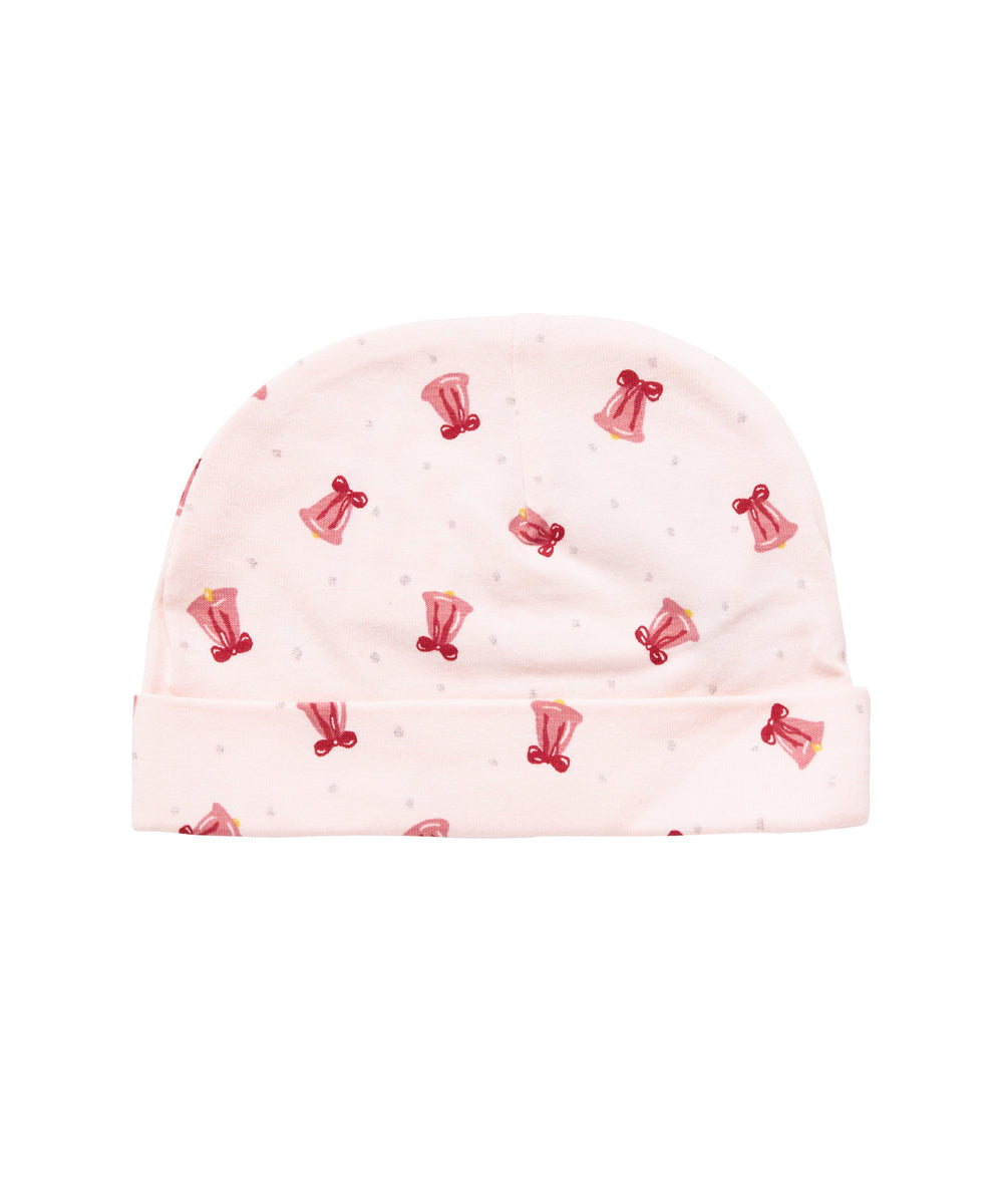 Cremefarvet hue med røde juleklokker til nyfødt