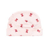 Cremefarvet hue med røde juleklokker til nyfødt