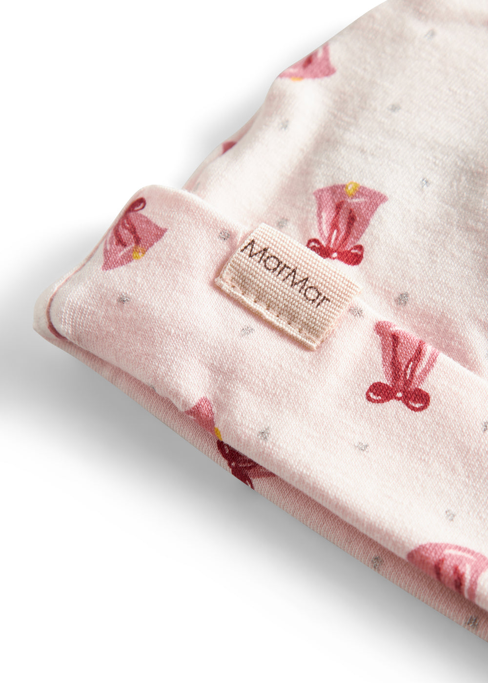 Cremefarvet hue med røde juleklokker til nyfødt