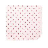 Cremefarvet babytæppe med røde juleklokker