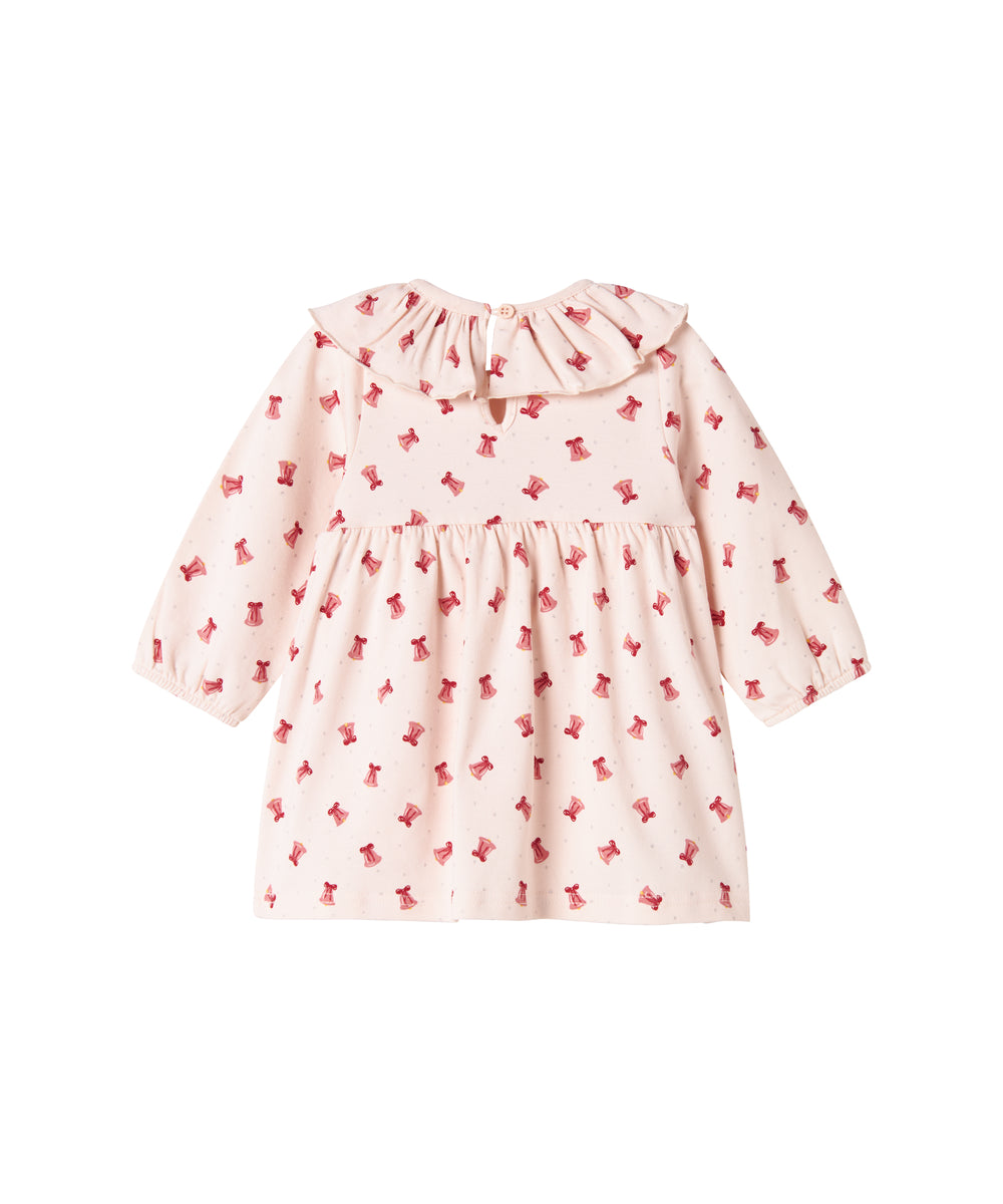 Cremefarvet kjole med røde juleklokker til baby