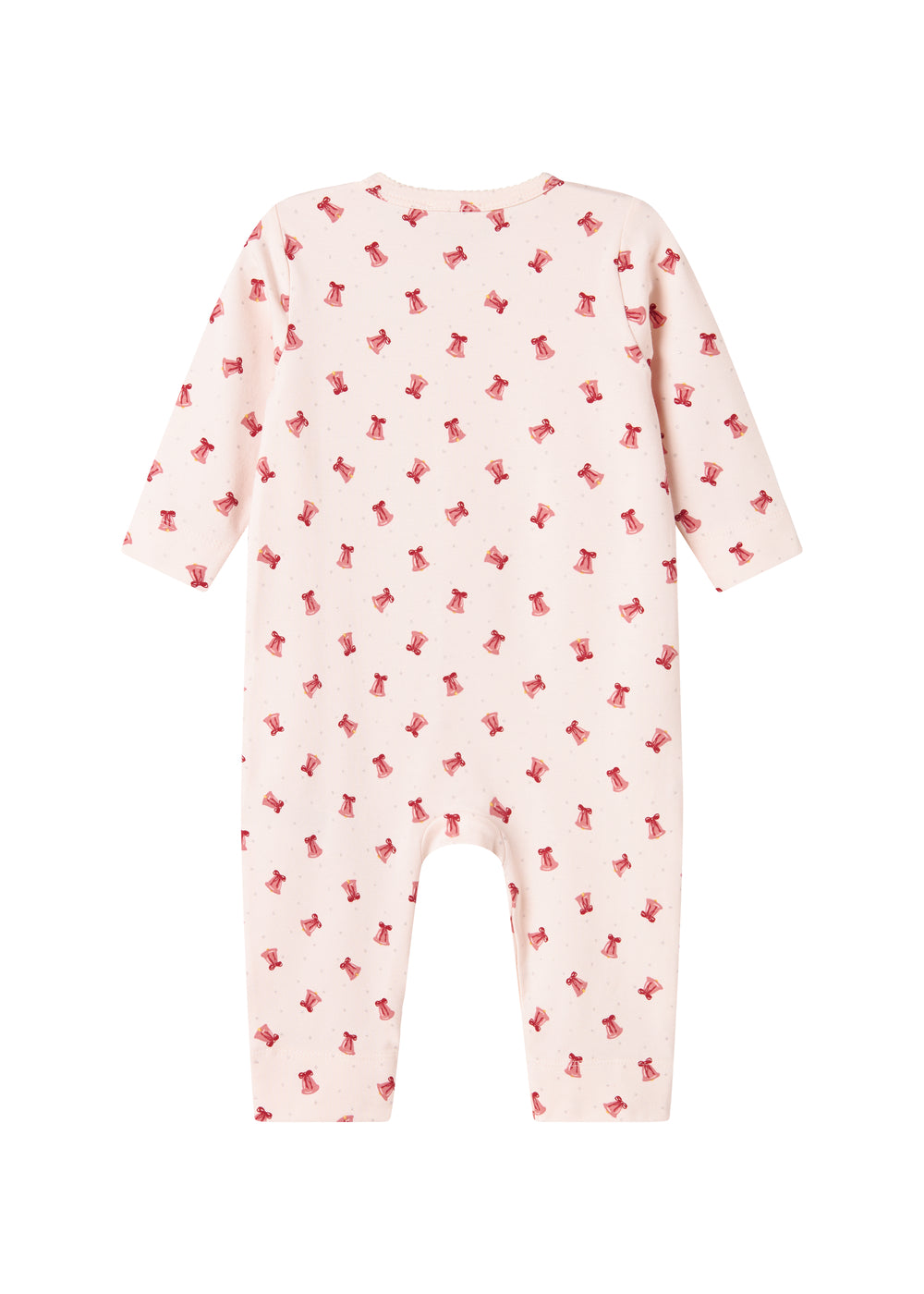 Cremefarvet heldragt med røde juleklokker til baby