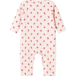 Cremefarvet heldragt med røde juleklokker til baby