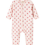 Cremefarvet heldragt med røde juleklokker til baby