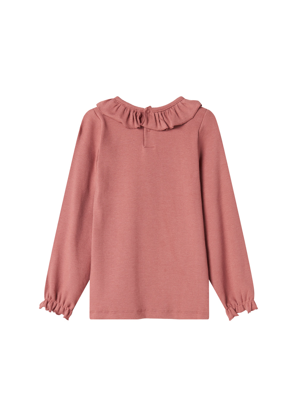 Støvet rosa bluse med flæsekrave og lange ærmer til børn