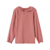 Støvet rosa bluse med flæsekrave og lange ærmer til børn