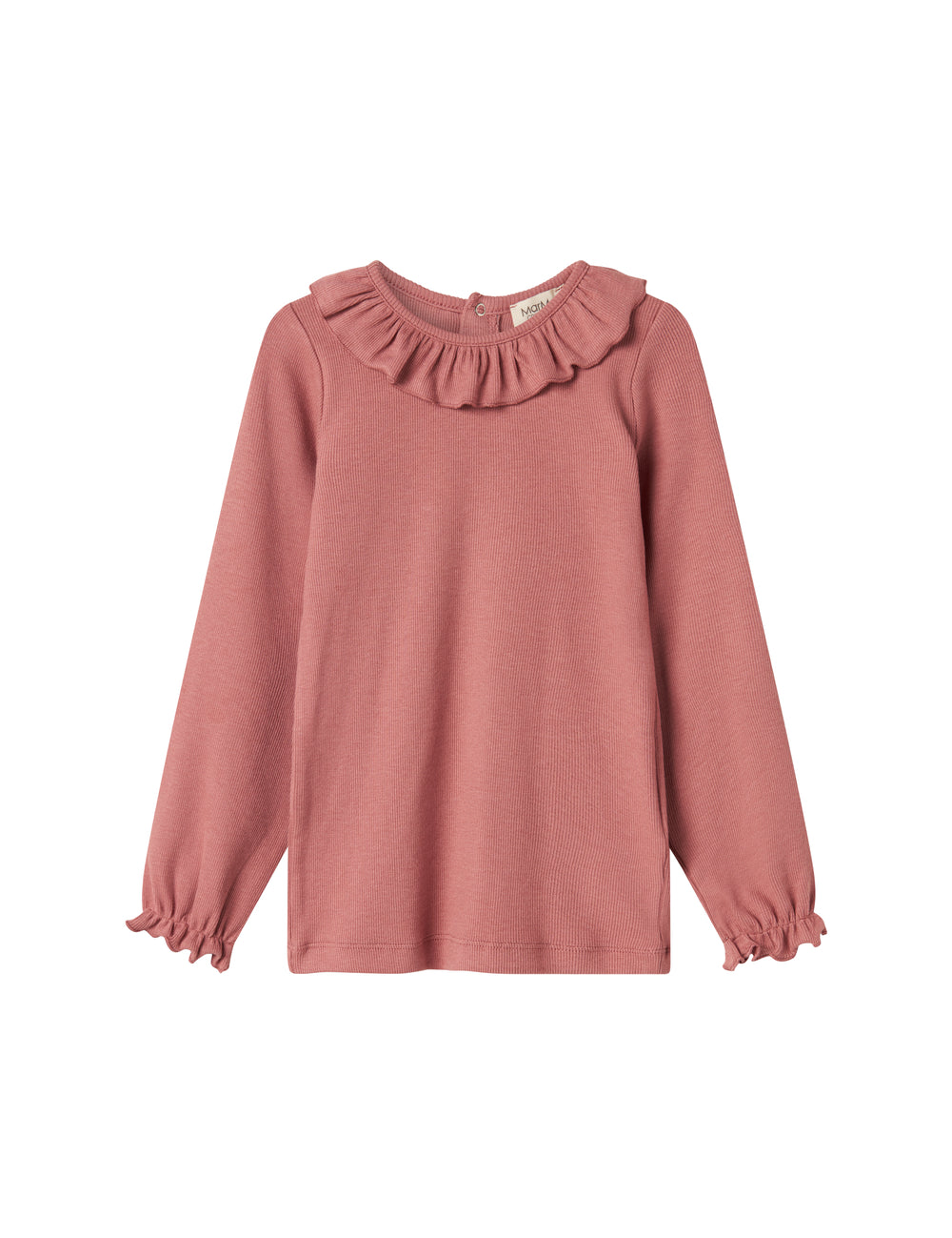 Støvet rosa bluse med flæsekrave og lange ærmer til børn