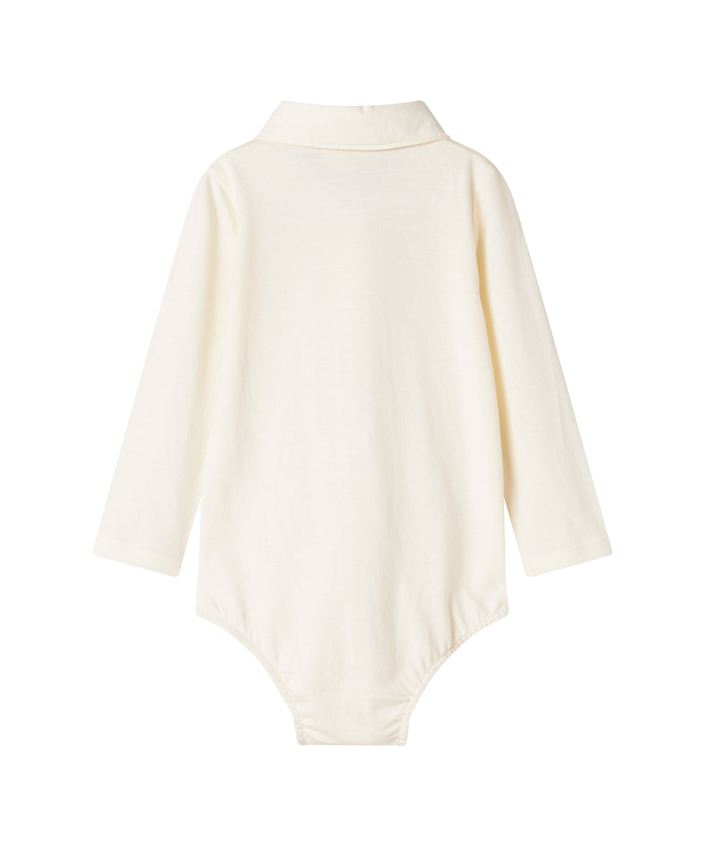 Creme hvid bodystocking med krave og lange ærmer til baby