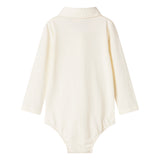 Creme hvid bodystocking med krave og lange ærmer til baby