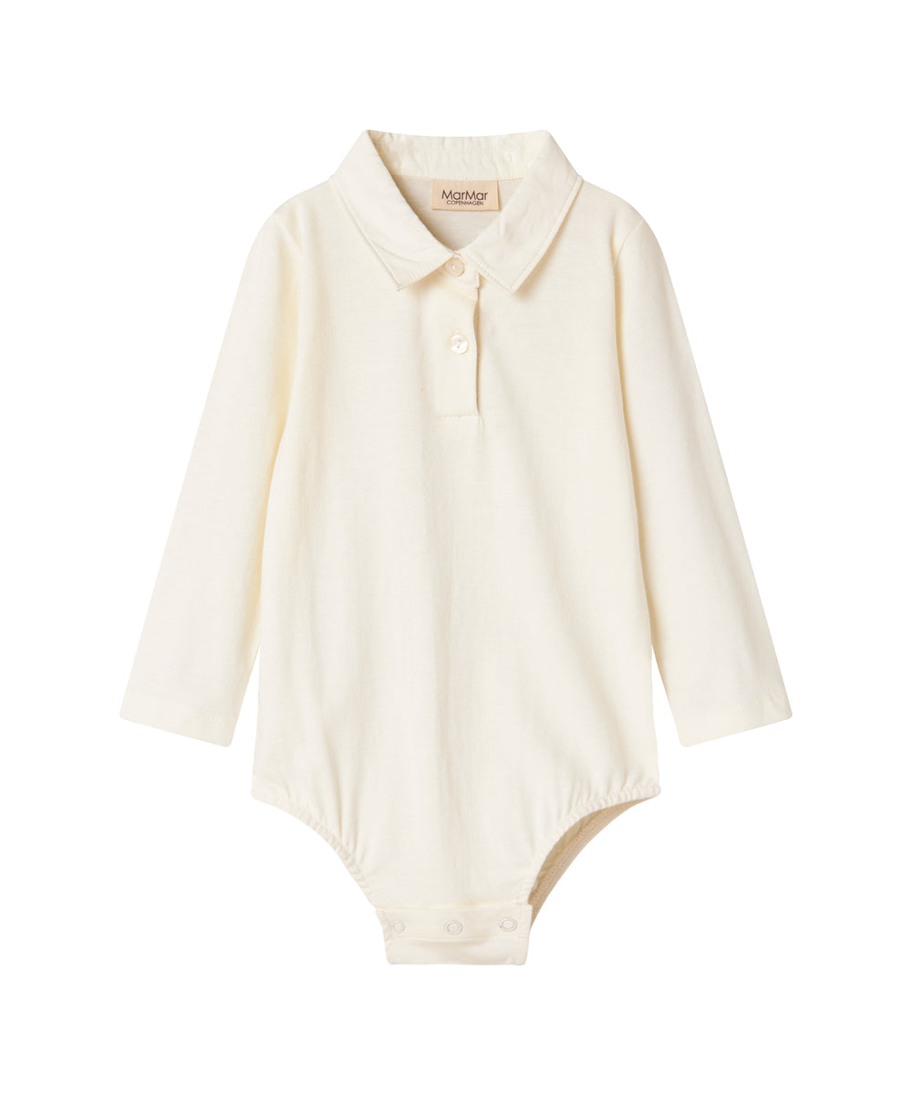 Creme hvid bodystocking med krave og lange ærmer til baby