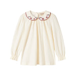 Hvud festbluse med hvid krave og små blomsterbroderier til børn