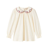 Hvud festbluse med hvid krave og små blomsterbroderier til børn