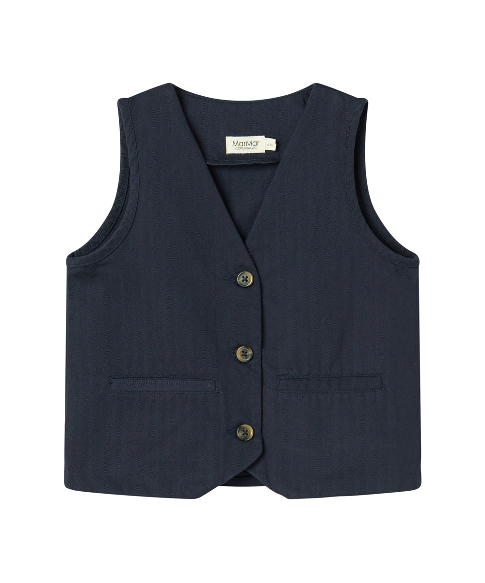 Mørkeblå vest med knapper og lommer til børn
