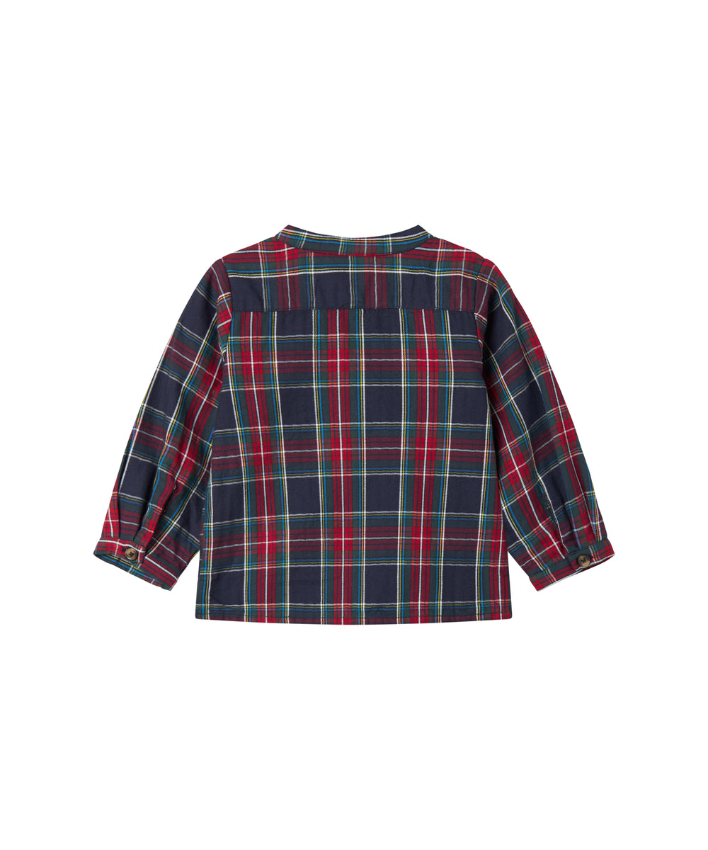 Mørkeblå og rød ternet juleskjorte med knapper og rund hals til baby