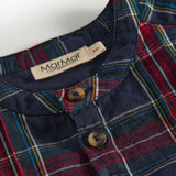 Mørkeblå og rød ternet juleskjorte med knapper og rund hals til baby