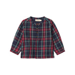 Mørkeblå og rød ternet juleskjorte med knapper og rund hals til baby