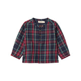 Mørkeblå og rød ternet juleskjorte med knapper og rund hals til baby